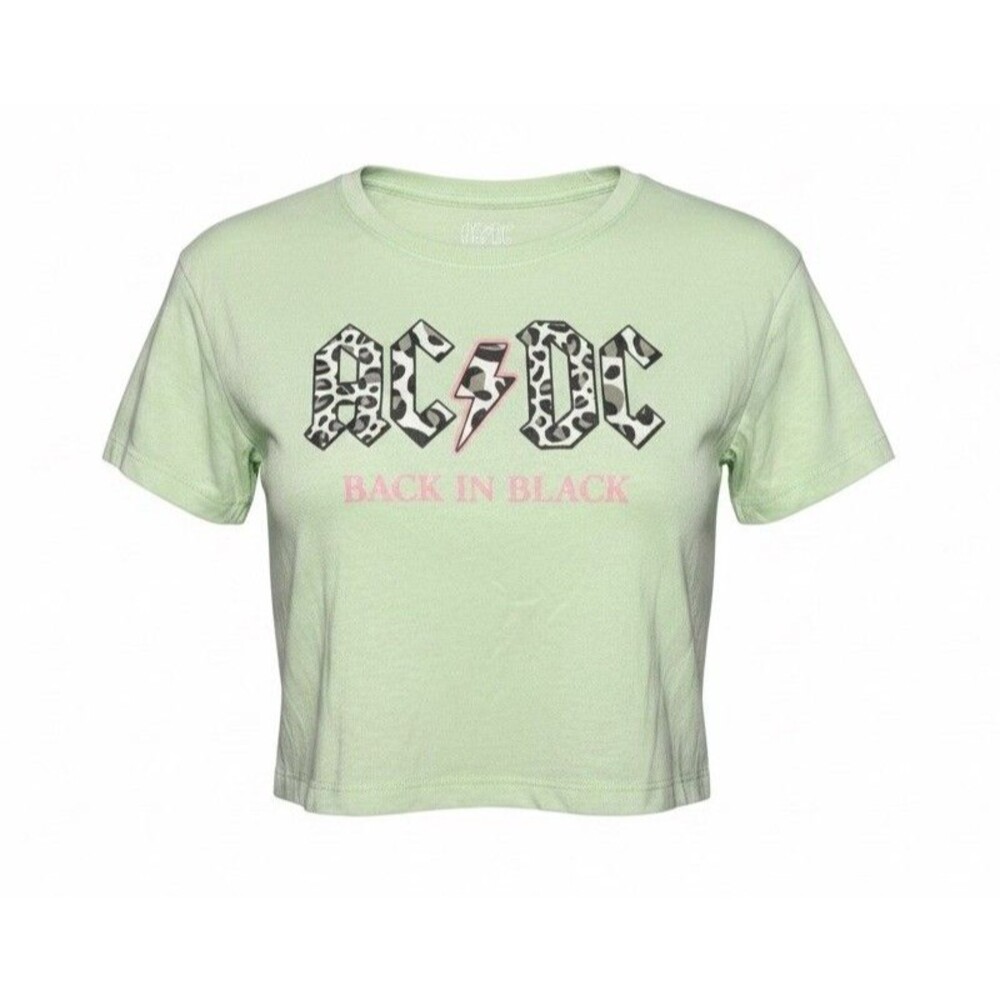 NEW GIRLS SAGE GREEN ACDC AC/DC‎ CROPPED T-SHIRT SIZE Medium 8